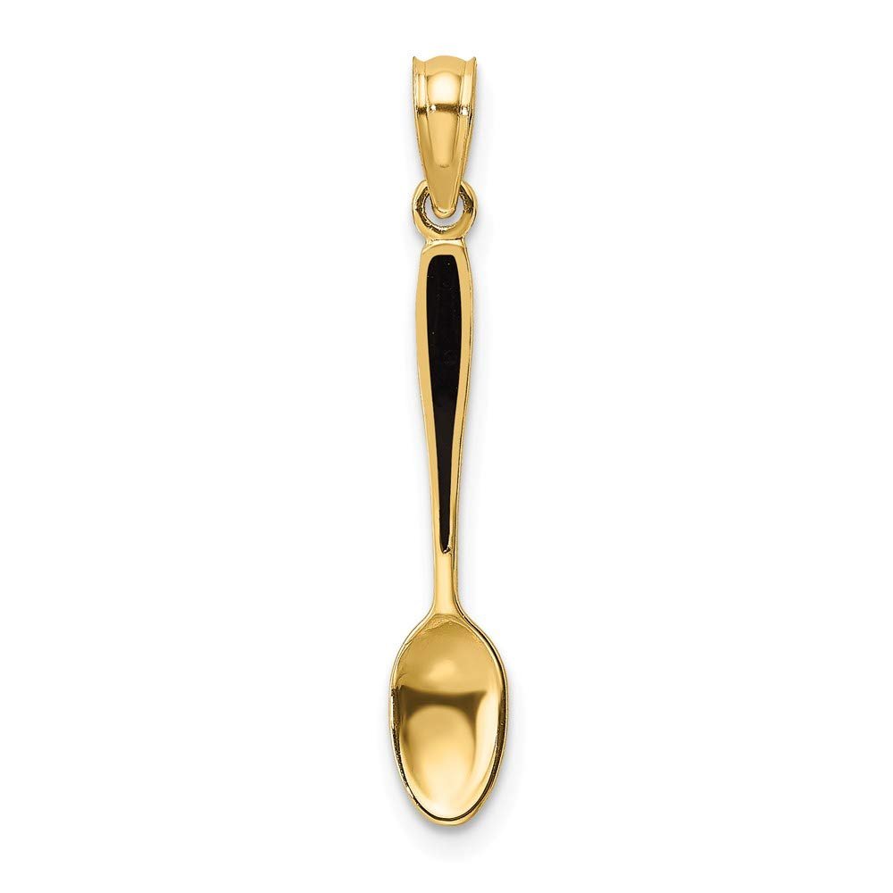 FB Jewels 14K Yellow Gold 3D Table Spoon with black Enamel (0.85 x 0.17 inches)