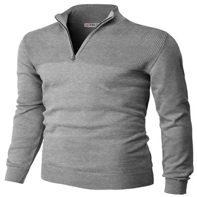 H2H Men's Quarter Zip Sweater Slim Fit Casual Pullover Sweater Mock Neck Polo Sweaters Gray US L/Asia XL (CMOSWL057)