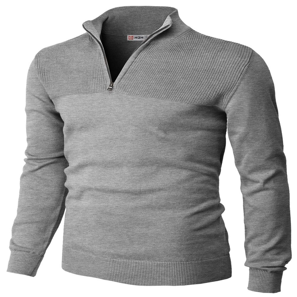 H2H Men's Quarter Zip Sweater Slim Fit Casual Pullover Sweater Mock Neck Polo Sweaters Gray US L/Asia XL (CMOSWL057)