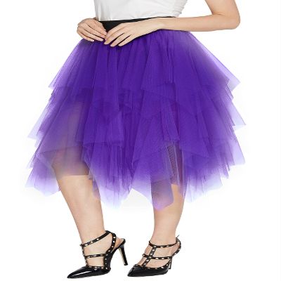 Urban CoCo Women's A-Line Mesh Tutu Skirt Fluffy Layered Tulle Midi Long Skirts with Elastic Waist (M, Deep Purple)