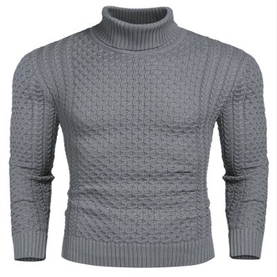 COOFANDY Men's Slim Fit Turtleneck Sweater Casual Knitted Twisted Pullover Solid Sweaters Gray Medium