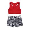 Moily Kids Girls Gymnastics/Dance/Sports Two Piece Outfit Racer Back Crop Top with Booty Shorts Swimwear Red 3-4 view 2
