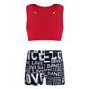 Moily Kids Girls Gymnastics/Dance/Sports Two Piece Outfit Racer Back Crop Top with Booty Shorts Swimwear Red 3-4 view 3