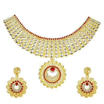 Bodha Traditional Indian Gold Plated Kundan CZ Zircon Austrian Crystal Bridal Choker Jewellery Necklace Set with Earrings for Women (SJ_2809)