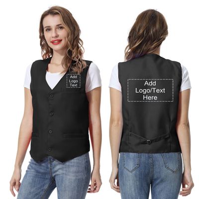 TopTie Custom Uniform Unisex Button Vest For Supermarket Clerk Volunteer-Black-S