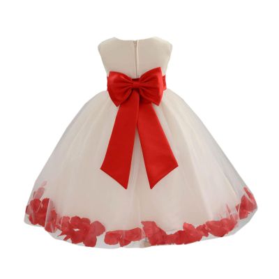 Wedding Pageant Flower Petals Girl Ivory Dress with Bow Tie Sash 302a 2