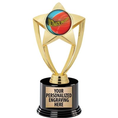 Crown Awards Ultimate Frisbee Trophy, 8" Gold Star Ultimate Frisbee Trophies with Deluxe Round Base 50 Pack