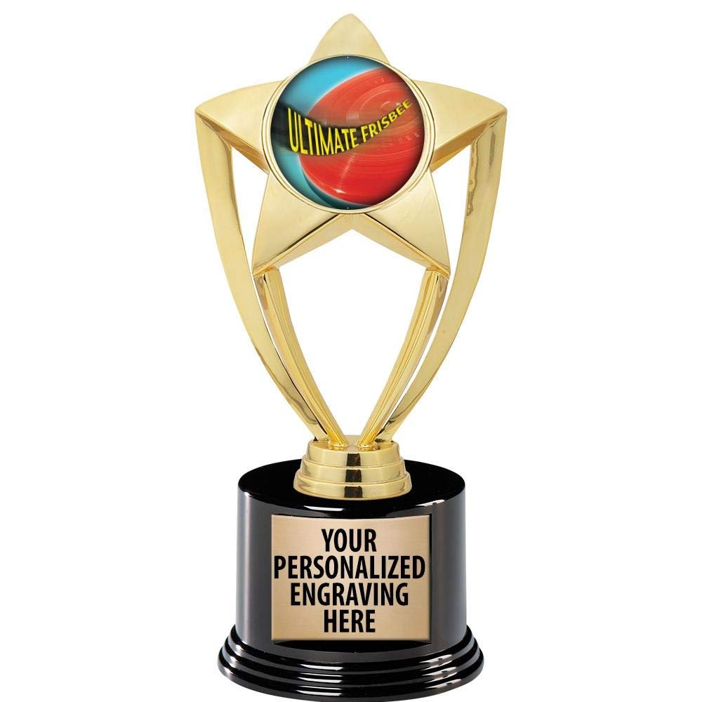 Crown Awards Ultimate Frisbee Trophy, 8" Gold Star Ultimate Frisbee Trophies with Deluxe Round Base 50 Pack
