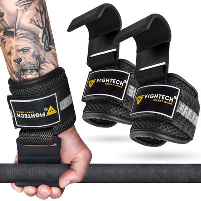 FightTech Weightlifting Hooks & Pull-Up Grips - Durable Hook Straps & Enhanced Lifting Grips for Maximum Strength Training (BLK)