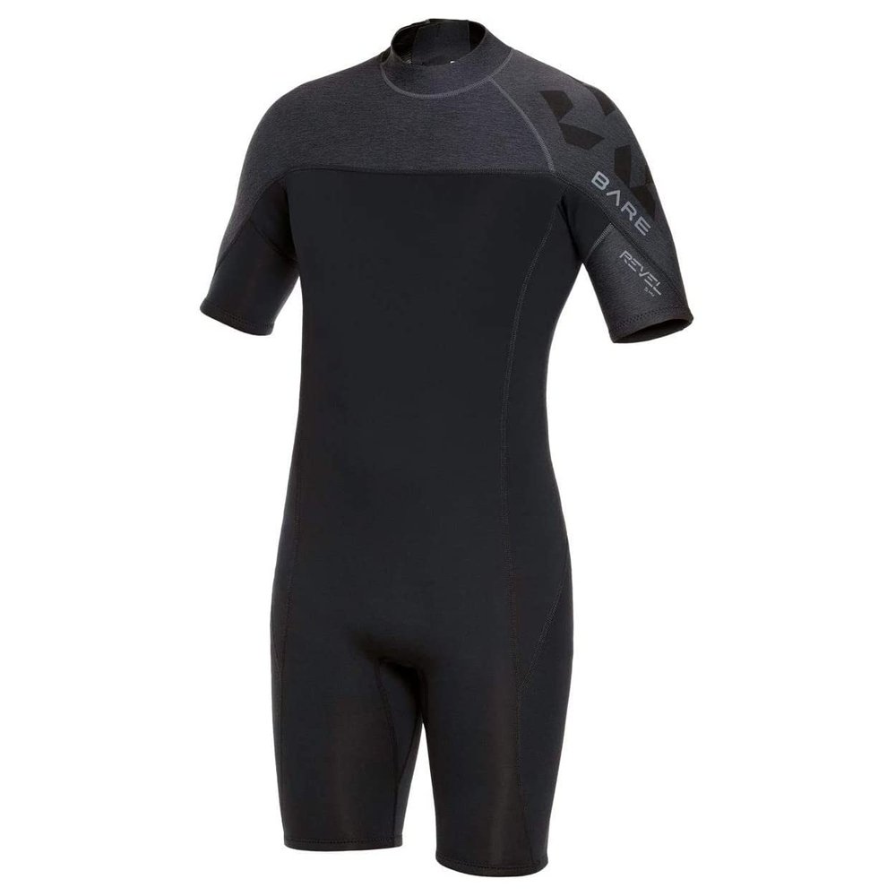 BARE 2MM Revel Men's Shorty Wetsuit | Combines Comfort and Flexibility | Made from a Blend of Neoprene and Laminate | Designed for All Watersports Including Scuba Diving and Snorkeling | Grey - XL