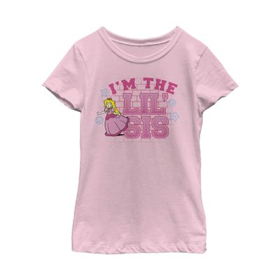 Fifth Sun, Big Nintendo Little Sis Girls Short Sleeve Tee Shirt, Light Pink, Large