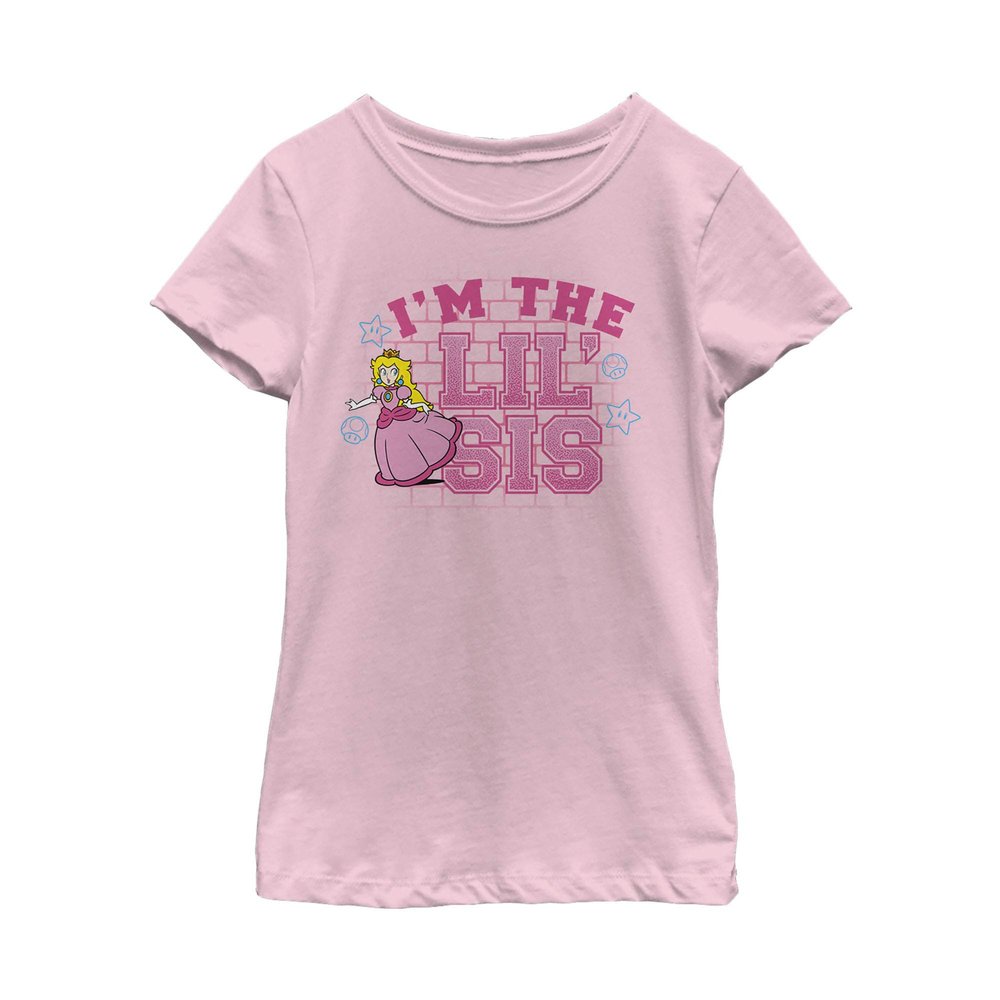 Fifth Sun, Big Nintendo Little Sis Girls Short Sleeve Tee Shirt, Light Pink, Large