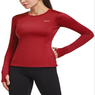 baleaf Women's Thermal Shirts Long Sleeve Workout Tops Running Athletic Zipper Pocket Fleece Lined Cold Weather Gear Winter Thumbholes Red L