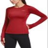 baleaf Women's Thermal Shirts Long Sleeve Workout Tops Running Athletic Zipper Pocket Fleece Lined Cold Weather Gear Winter Thumbholes Red L view 1