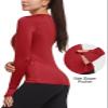 baleaf Women's Thermal Shirts Long Sleeve Workout Tops Running Athletic Zipper Pocket Fleece Lined Cold Weather Gear Winter Thumbholes Red L view 2