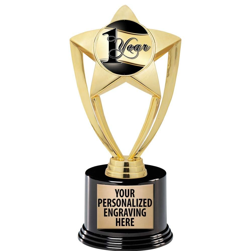 Crown Awards 1 Year Recognition Trophy, 8" Gold Star 1 Year Recognition Trophies with Deluxe Round Base 20 Pack