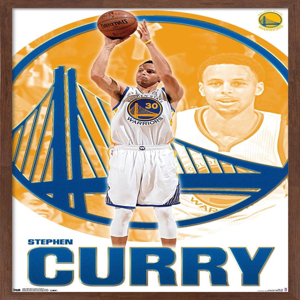 Trends International NBA Golden State Warriors - Stephen Curry 15 Wall Poster, 22.375" x 34", Mahogany Framed Version