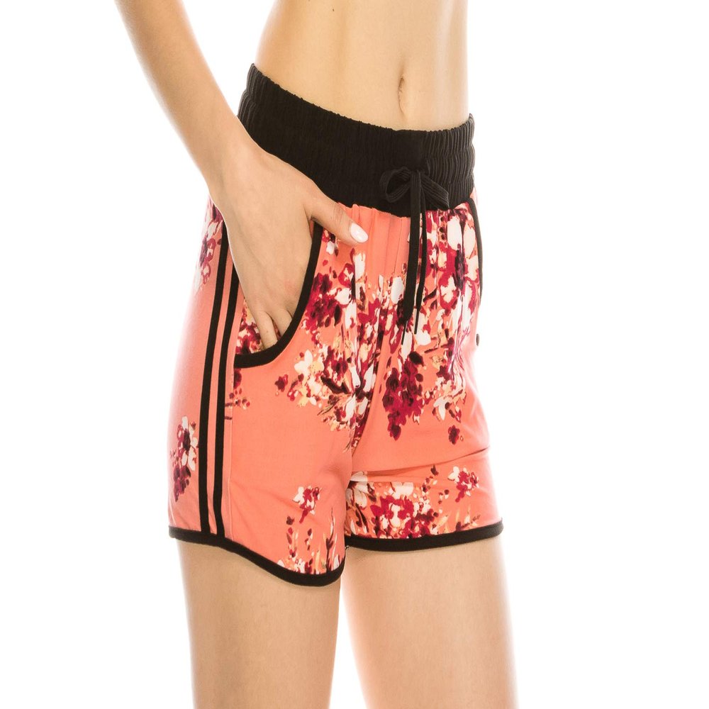 ALWAYS Women's Lounge Yoga Shorts - Premium Soft Casual Workout Stretch Striped Pajama Short Pants Floral 1903 XL