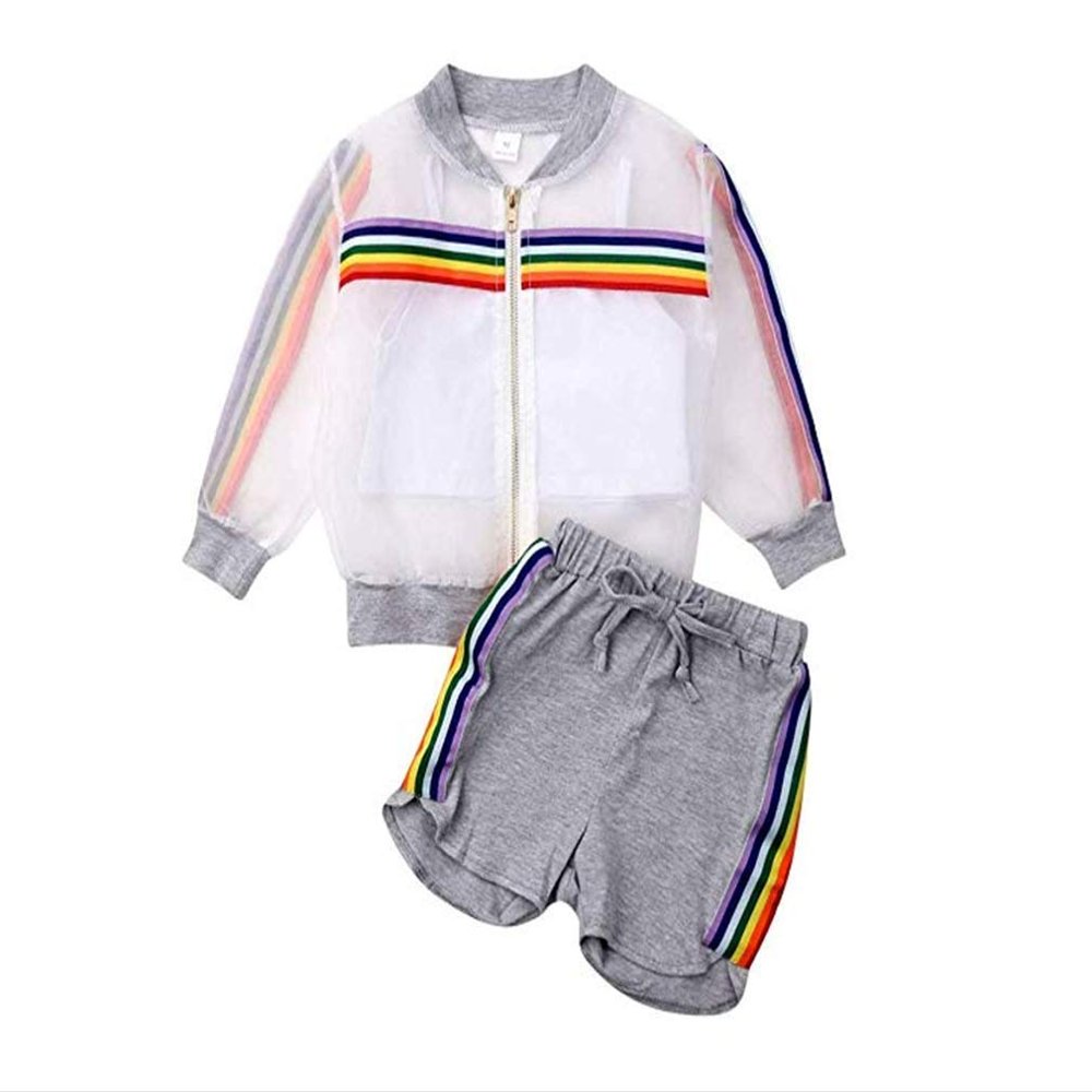 1-6T Toddler Girls Shorts Set 3pcs Summer Clothes Baby Cropped Vest Top + Long Sleeve Mesh Zipper Jacket (Gray, 4-5 Years)