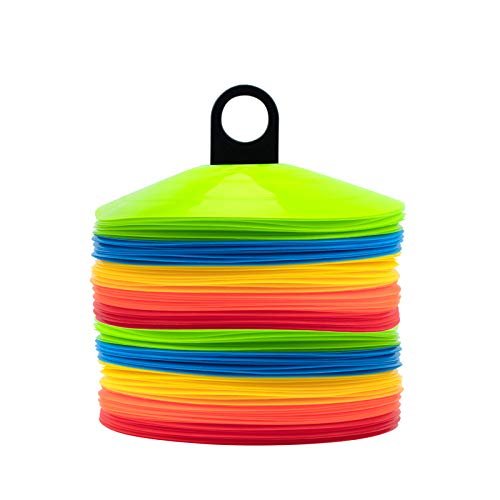 [ 100 Pack ] Disc Cones Agility Soccer Cones with Holder for Training, Football, Kids, Sports, Field Cone Markers,Soccer disc Cones (100)