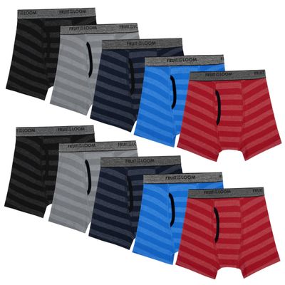 Fruit of the Loom Boy's and Toddler Boxer Briefs, Tag Free & Breathable Underwear, Color Multipacks, 10 Pack-Assorted Stripes, X-Large