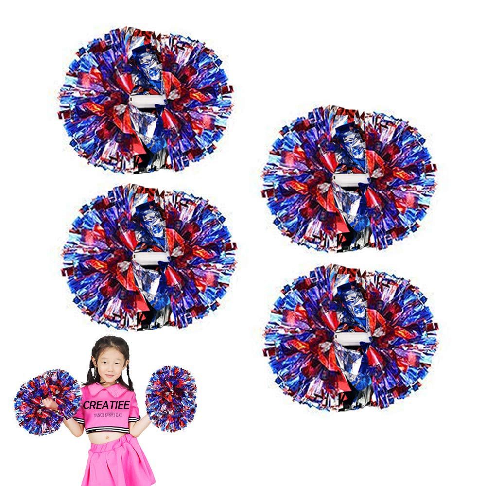 CREATIEE-PRO 4Pcs Metallic Cheerleading Pom Poms, 2 Pair Cheerleader Cheering Squad Pompoms for School Sports Dance Games Team Spirit Cheer