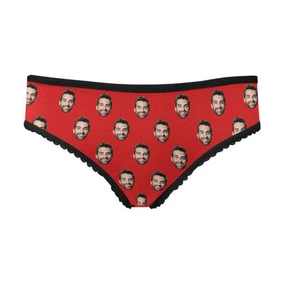 Custom Funny Face Boyfriend Husband Face Pattern Red Women's Personalized Brief Panty Printed with Photo XS