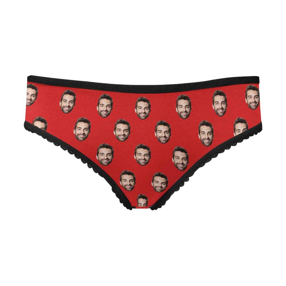 Custom Funny Face Boyfriend Husband Face Pattern Red Women's Personalized Brief Panty Printed with Photo XS