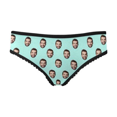 Custom Funny Face Boyfriend Husband Face Pattern Mint Green Women's Personalized Brief Panty Printed with Photo XS