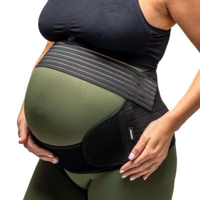 BABYGO 4 in 1 Pregnancy Support Belt Maternity & Postpartum Band - Relieve Back, Pelvic, Hip Pain, SPD & PGP >> inc 40 Page Pregnancy Book for Birth Preparation, Labor & Recovery M Black