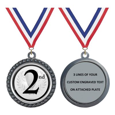 Express Medals Custom Engraved 2-1/2 inch Die-Cast Metal Award Medallion with Antique Silver Finish and Attached 2 Inch Full Color Laminated Sport Insert.