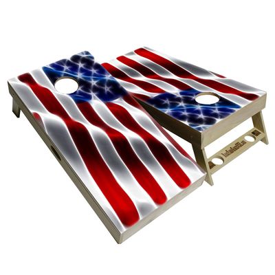 American Flag Series - Premium Cornhole Boards w Cupholders and a Handle - Includes 2 Regulation 4' x 2' Cornhole Boards w Premium Birch Plywood and 8 Cornhole Bags (Wavy Flag)