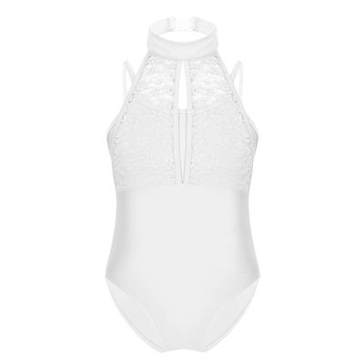 Agoky Kids Girls Tank Top Cutout Back Ballet Dance Gymnastics Leotard Jumpsuit Ivory Lace Bodice 5-6