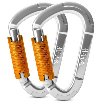 FVW Auto Locking Rock Climbing Carabiner Clips, UIAA Certified Professional 25KN (5620 lbs) Heavy Duty Caribeaners for Rappelling Swing Rescue & Gym etc, Large Carabiners, D-Shaped (silver-2pcs)