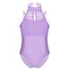 Agoky Kids Girls Tank Top Cutout Back Ballet Dance Gymnastics Leotard Jumpsuit Lavender Lace Bodice 3-4 view 1