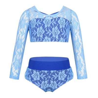 Agoky Little Big Girls Ballet Gym 2PCS Sequins Mermaid Tank Top Shorts Set Tankini Swimwear or Gymnastics Leotard Sky_Blue Lace 13-14