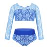 Agoky Little Big Girls Ballet Gym 2PCS Sequins Mermaid Tank Top Shorts Set Tankini Swimwear or Gymnastics Leotard Sky_Blue Lace 13-14 view 1