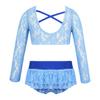 Agoky Little Big Girls Ballet Gym 2PCS Sequins Mermaid Tank Top Shorts Set Tankini Swimwear or Gymnastics Leotard Sky_Blue Lace 13-14 view 2