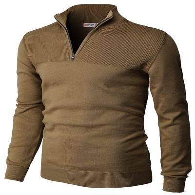 H2H Men's Soft Sweaters Quarter Zip Pullover Classic Ribbed Turtleneck Sweater Beige US XL/Asia 2XL (CMOSWL057)