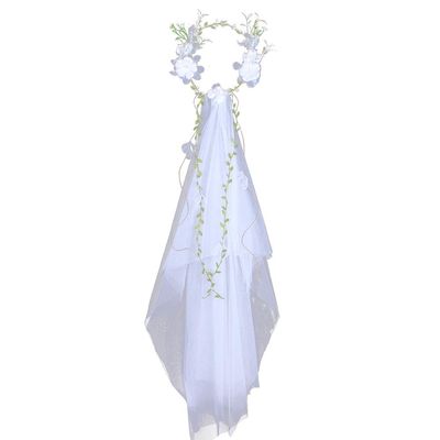 Beaupretty Wedding Bridal Veil Floral Garland Veil Flower Crown Veil Boho for Wedding Beach White
