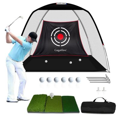 Gagalileo Golf Net: 10x7FT Backyard Driving Real Golf Ball Practice Hitting Training by Turf Mat Target Indoor Outdoor Chipping Swing Gift for Golfers Dad Husband Men