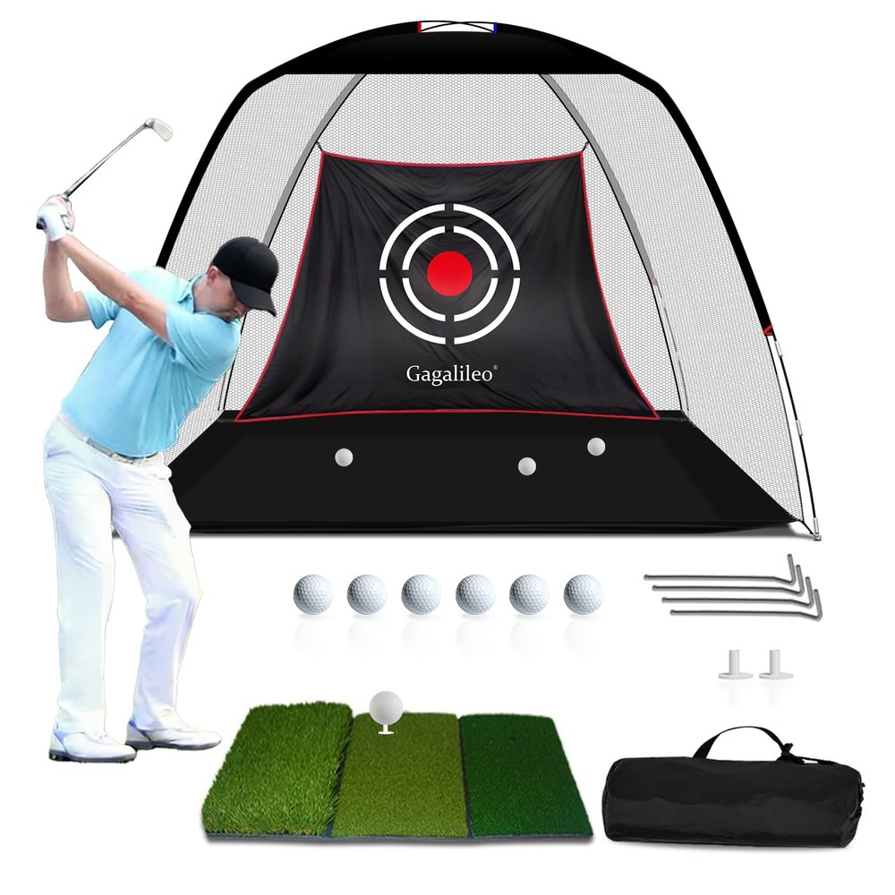 Gagalileo Golf Net: 10x7FT Backyard Driving Real Golf Ball Practice Hitting Training by Turf Mat Target Indoor Outdoor Chipping Swing Gift for Golfers Dad Husband Men