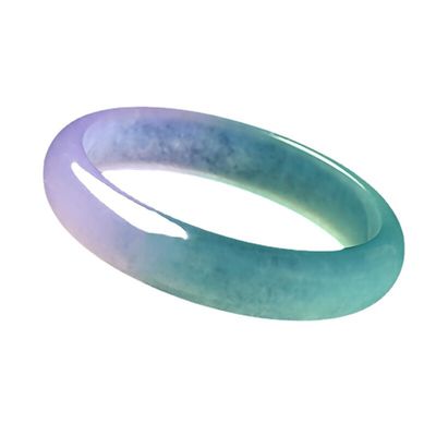 KALRTO Color Jade Floating Flower Jade Bracelet, Natural Ice Type Quartzite Jade Charm Bracelet, Hand-Carved Half Purple Half Green Jade Bracelet, Lucky Gift 60-62mm