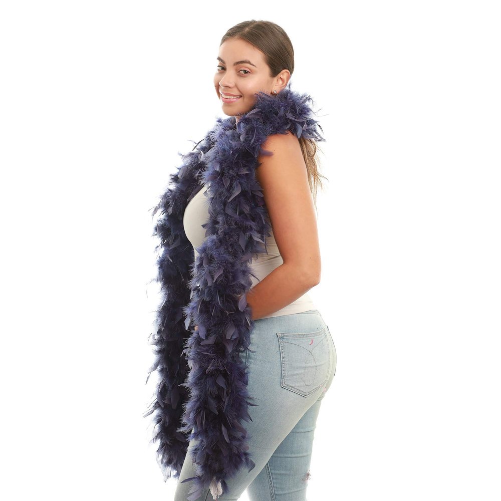 ZUCKER Turkey Feather Chandelle Boa - (72 Inch) - Christmas Decorations - Vibrant Holiday Home Decor - Heavy Feather Boas for Adults - Roaring 20's Costume, Mardi Gras Party Boa - Navy Blue