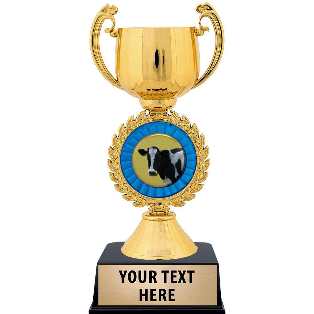 Crown Awards Personalized Cow Trophy, 7.25" Gold Cup Dairy Cow Trophies with Free Custom Engraving 5 Pack Prime