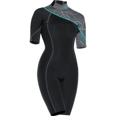 BARE 2MM Women's Elate Shorty Wetsuit | Comfortable high Stretch Neoprene Material | Short Sleeve | Great for All Watersports, Scuba Diving and Snorkeling | Grey 14