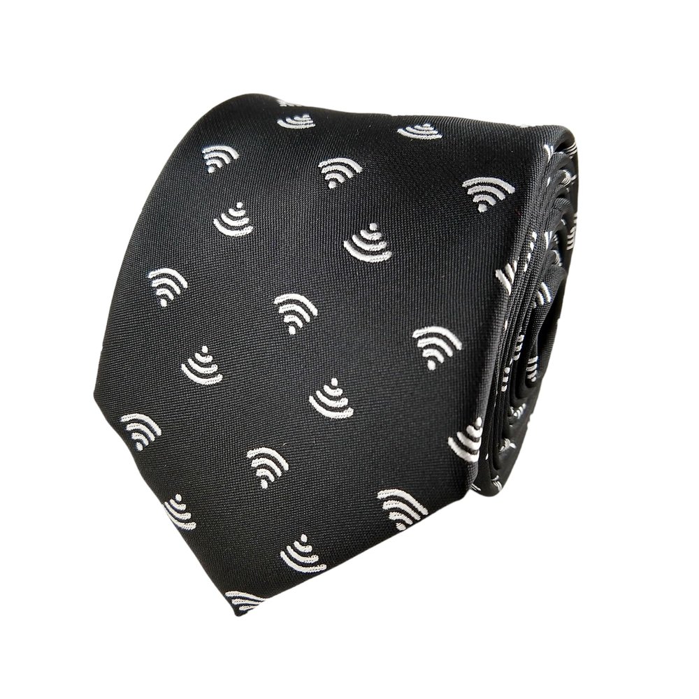 Computer Apparel - Men's Computer Tie - Wifi Necktie - Wifi Tie - Tech Gift - Black & White - Microfiber