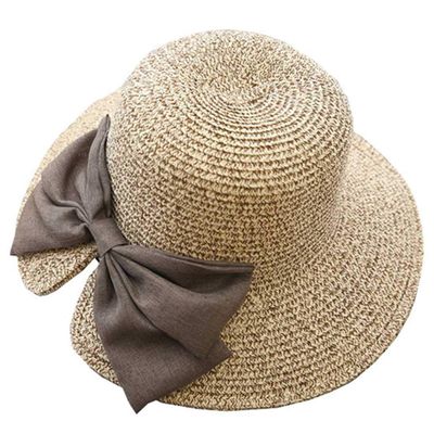 Summer Straw Beach Sun Visor Ponytail Hats for Women Foldable Floppy (Khaki)