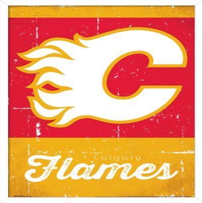 Trends International NHL Calgary Flames - Retro Logo 13 Wall Poster, 22.375" x 34", White Framed Version
