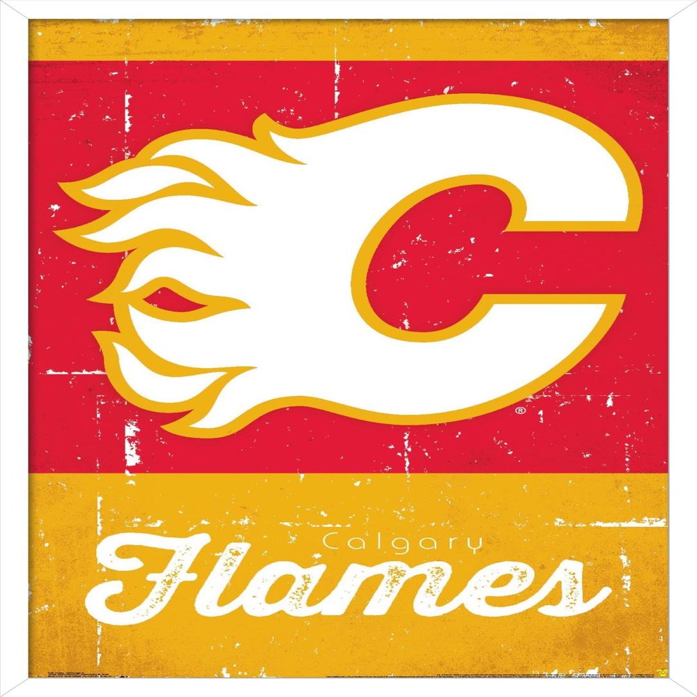 Trends International NHL Calgary Flames - Retro Logo 13 Wall Poster, 22.375" x 34", White Framed Version